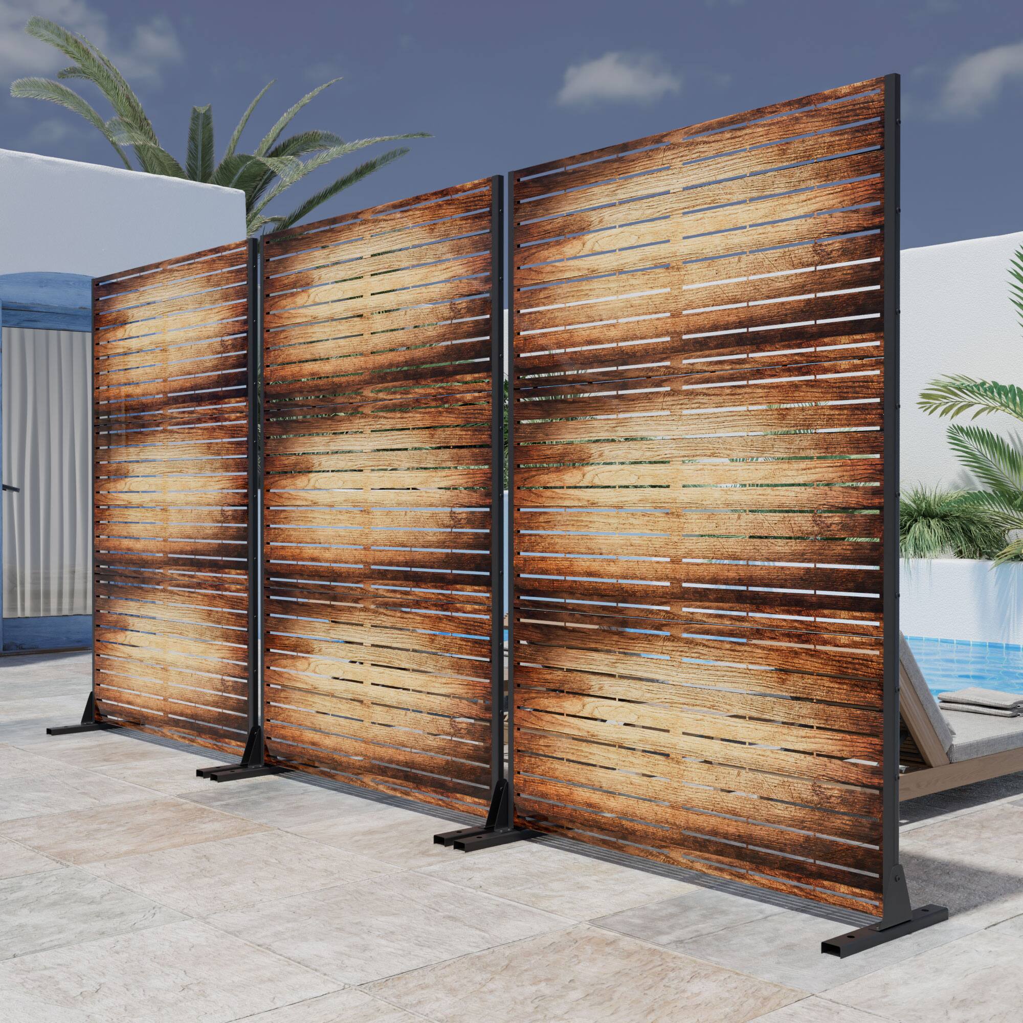 Alt View 4. PexFix - 72 in. x 47 in. Veneer Pattern Metal Outdoor Privacy Screen & Panels, Freestanding Garden Divider Fence - Dark Brown.