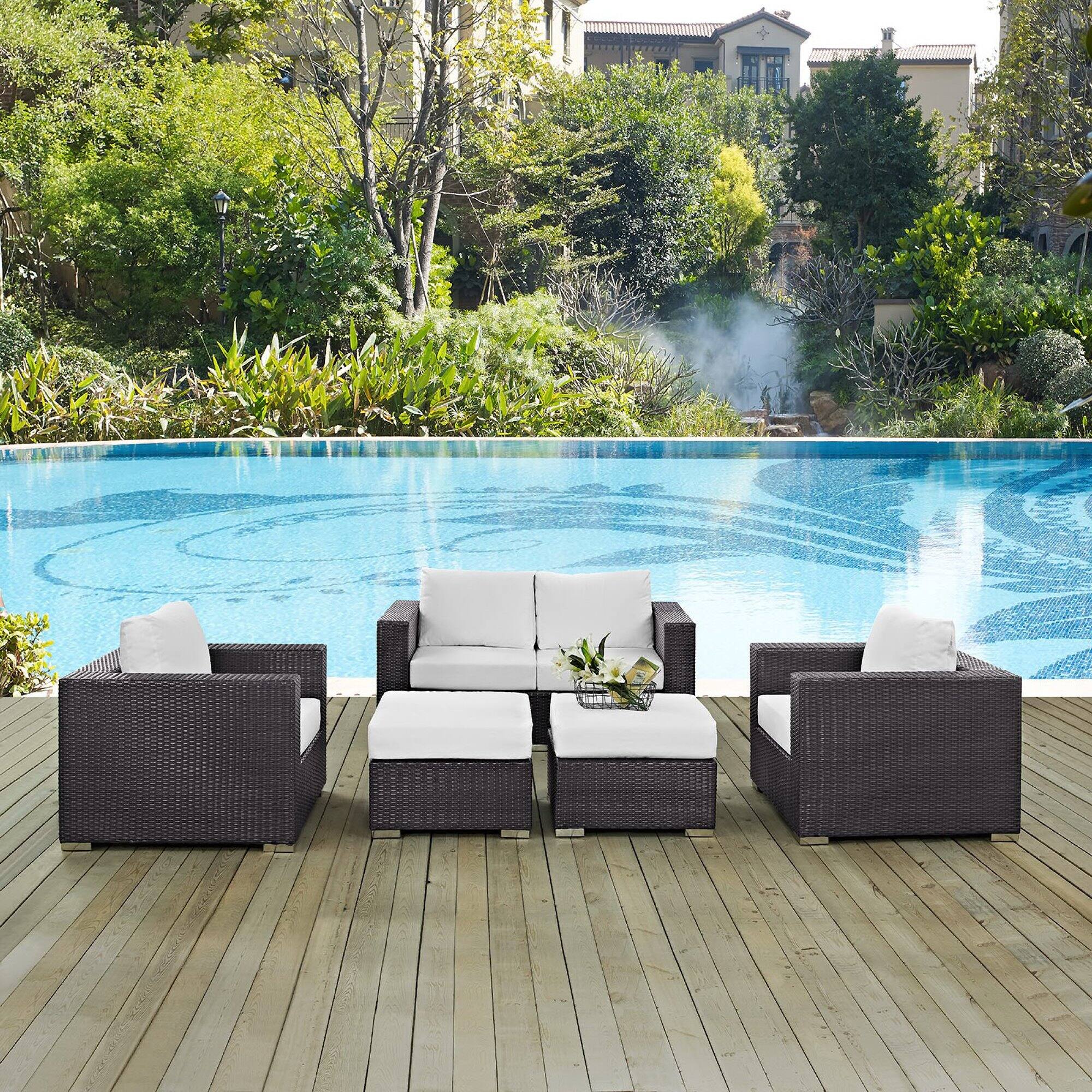 Alt View 3. Modway - Convene 5-Piece Outdoor Patio Sectional Sofa Set - Espresso White.