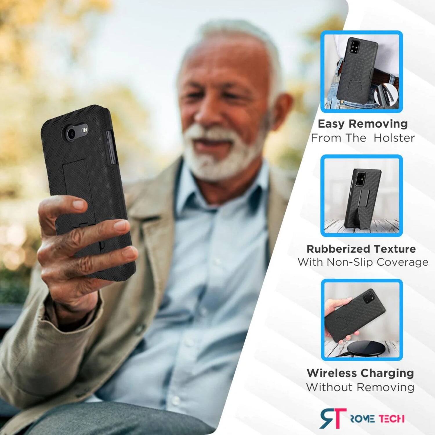 Easy Removing From The Holster  
Rubberized Texture With Non-Slip Coverage  
Wireless Charging Without Removing  

STROME TECH