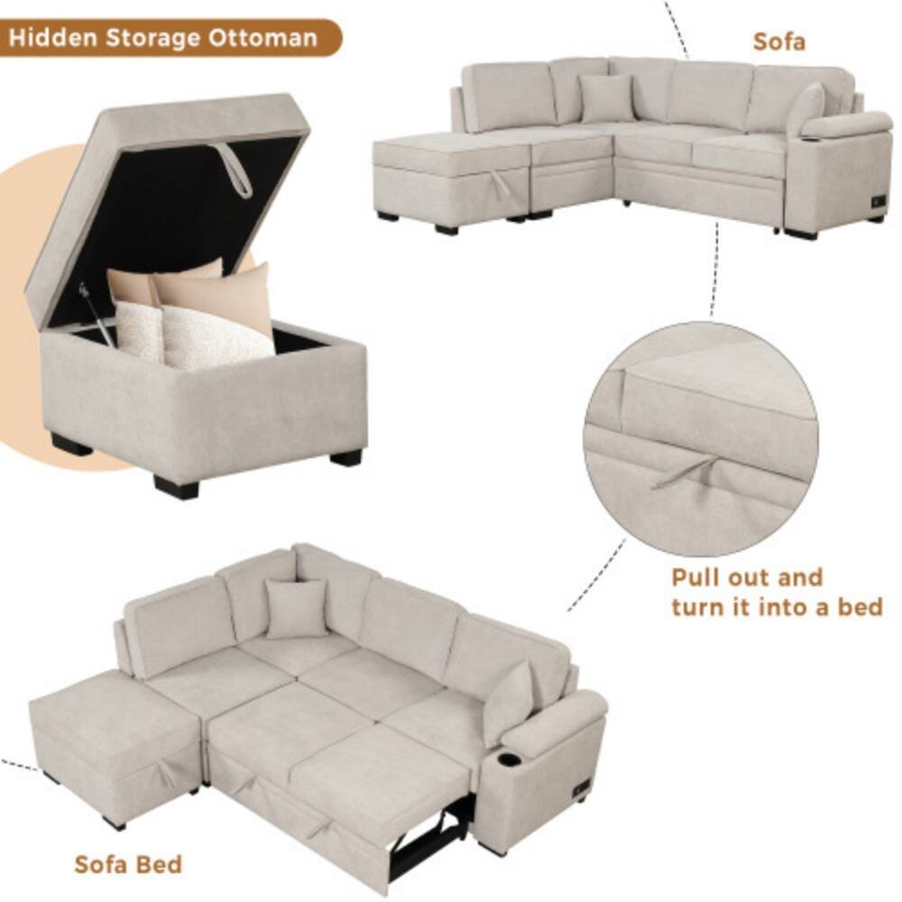 Hidden Storage Ottoman  
Sofa  
Pull out and turn it into a bed  
Sofa Bed