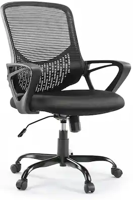 AOITUN - Ergonomic Office Chair for Long Work Hours, Mid-Back Seat with Adjustable Arms, Swivel Design, 300 lb Capacity - Black
