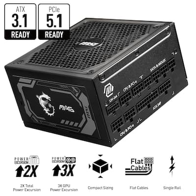 MSI MAG A1000GL PCIE5 1000W Full Modular ATX 3.1 Ready 80 Plus MSI MAG A1000GL PCIE5 1000W Full Modular ATX 3.1 Ready 80 Plus