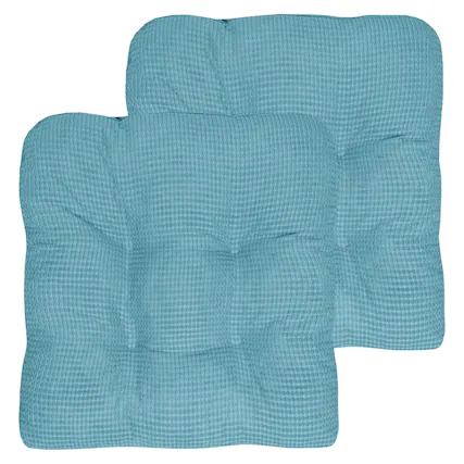 Front. Sweet Home Collection - Crushed Memory Foam Tufted Chair Cushion Non Slip Microdot Rubber Back, 2-Pack - Teal.
