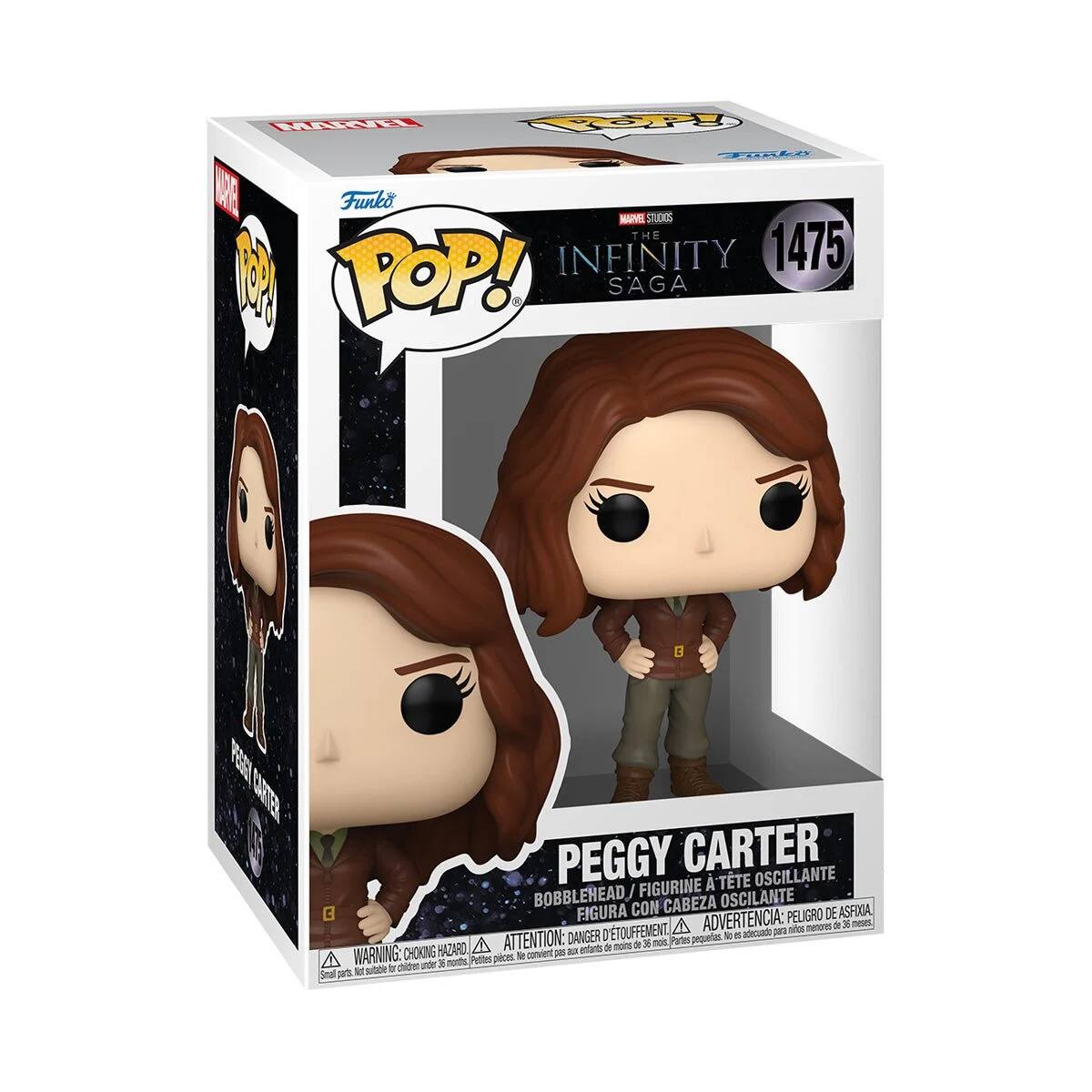 Whd  tn  Funko Pop! The Infinity Saga 1475 M  PEGGY CARTER FIGURINE  TTE OSCILANTE BOBBLEHEAD, CON CABEZA OSCILANTE FIGURA PELIGRO DE ASFIOA D'TOUFFEMENT A ADVERTENCIA: S0 sifes n dI  nea DANGER peques - a aetecuao HAZARO A ATTENTION: antarts a mois d 36 no% Pates WARNING: CHOKING DE - A Petites pieces Sr chilcren dr 3 morths to  Smal