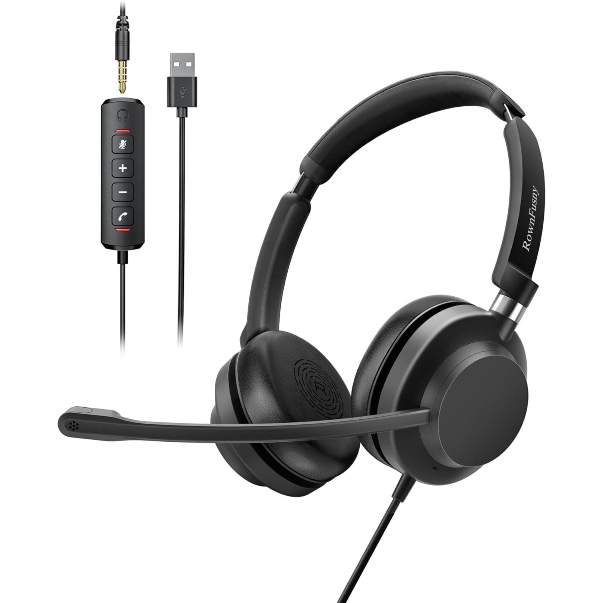 Front. Rownfusny - Rownfusny R01 USB Wired Headset With Noise-Canceling Mic.
