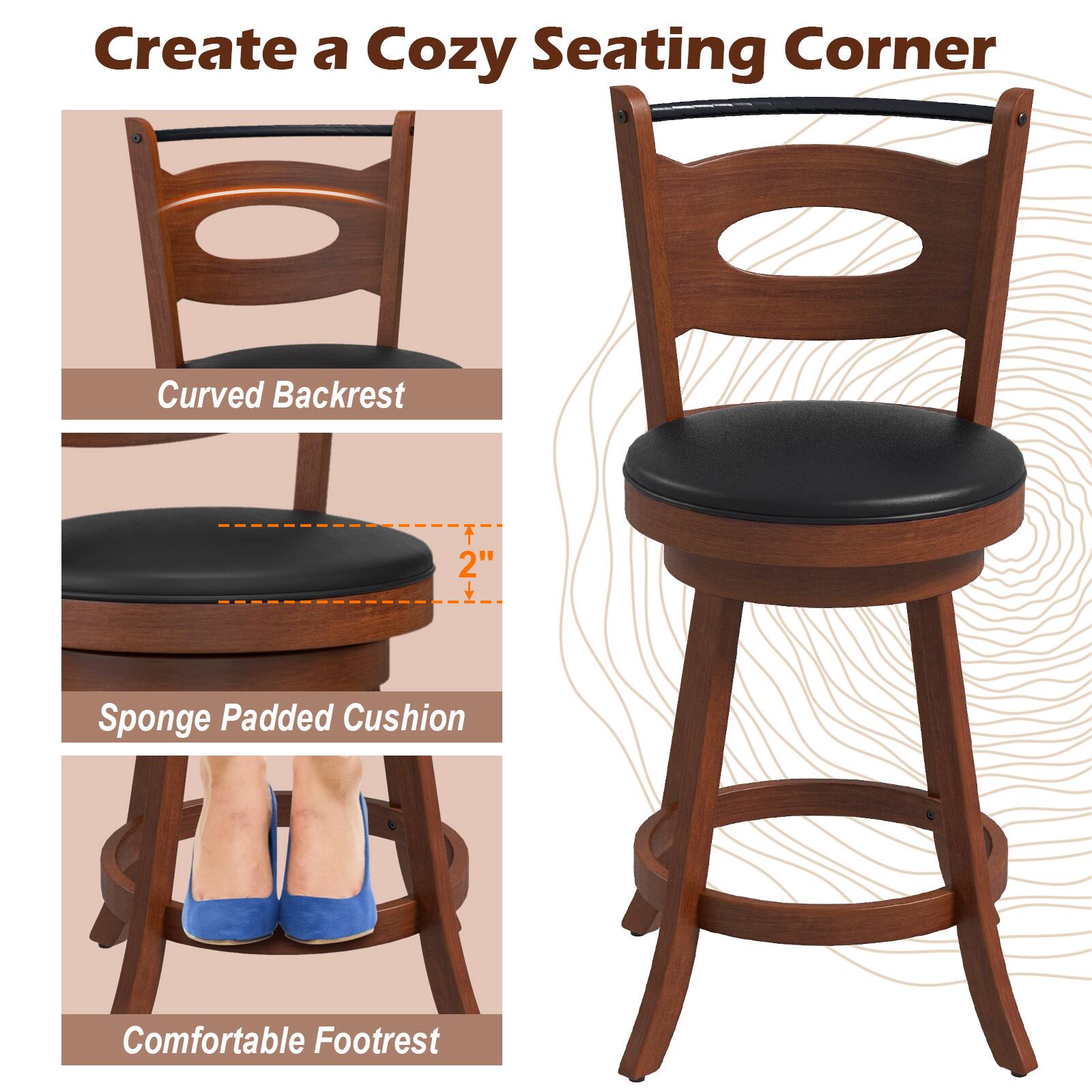 Create a Cozy Seating Corner, Curved Backrest, Sponge Padded Cushion, Comfortable Footrest