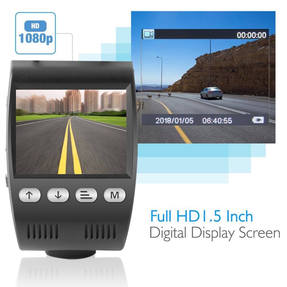 HD 1080p  
00:00:00  
2018/01/05 06:40:55  
M  
Full HD 1.5 Inch Digital Display Screen