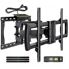 Dazzed Corner - Full Motion TV Wall Mount with Power Outlet for 32–85" TVs, Dual Arm - Black