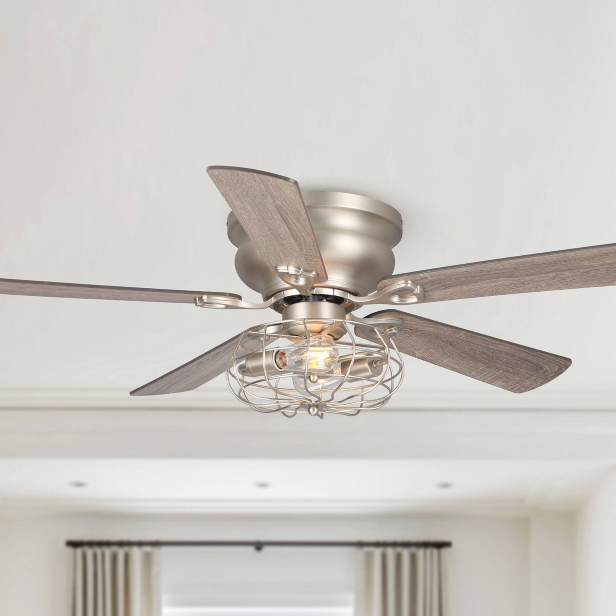 Alt View 9. Parrot Uncle - 48" Industrial Wood Low Profile Ceiling Fan with Light Kit and Remote and 3-Speed Motor - Nickel.