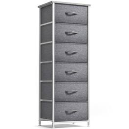 Sorbus - Narrow 6 Drawers Nightstand with Steel Frame, Wood Top, Easy Pull Fabric Bins for Home, Bedroom, Office & Dorm - Gray