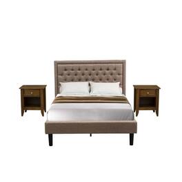 East West Furniture - KD16F-2GA08 3 Piece Bedroom Set - Platform Bed Headboard with 2 nightstands - Black Finish Legs - Dark Khaki