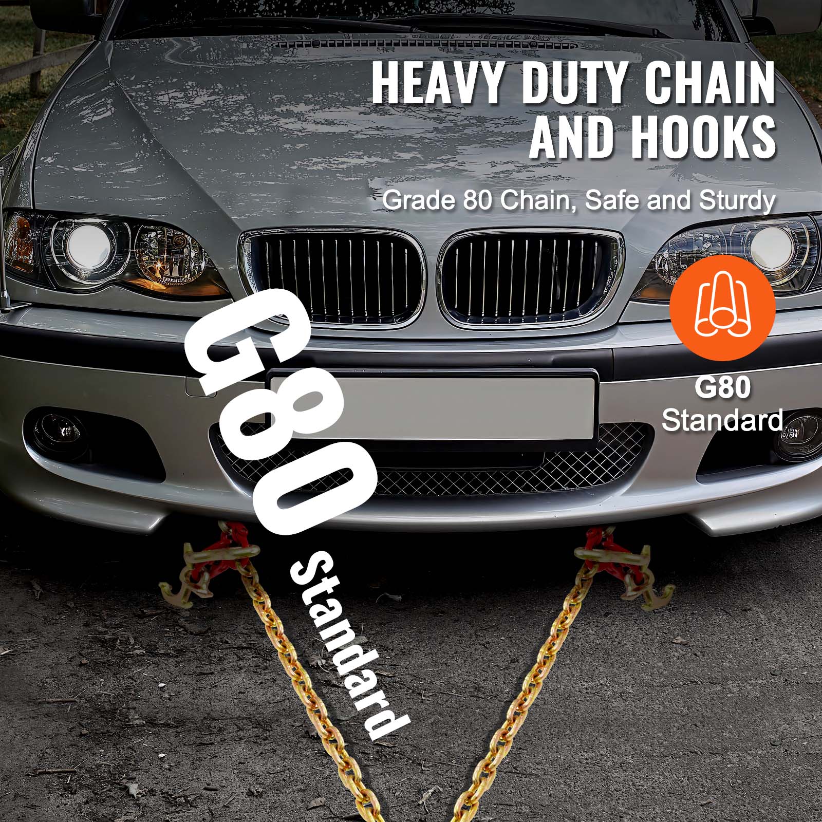 HEAVY DUTY CHAIN AND HOOKS  
Grade 80 Chain, Safe and Sturdy  
G80 Standard
