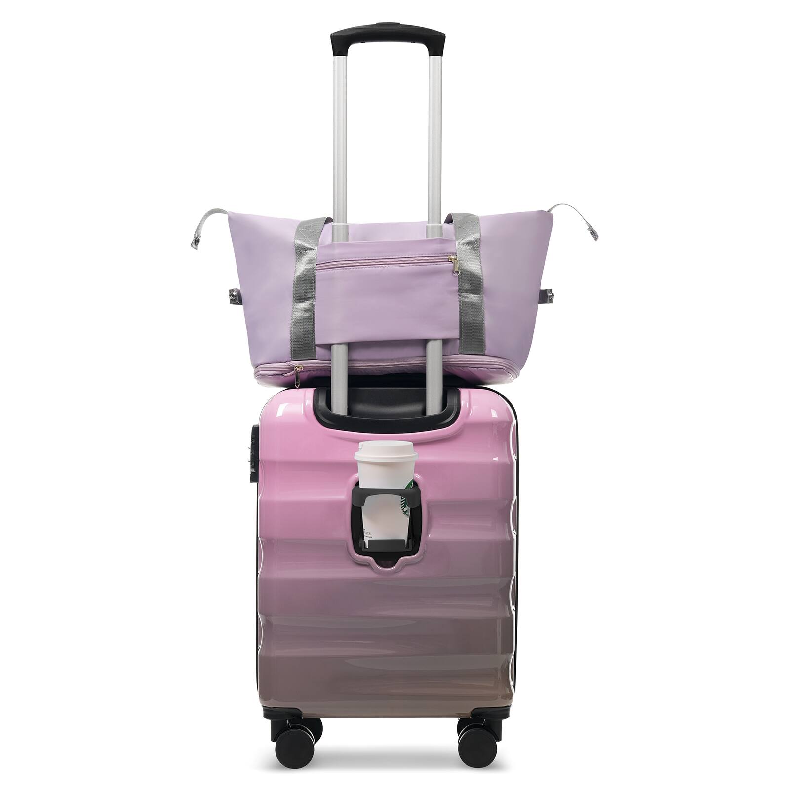 Alt View 1. Chateau Abodes - Luggage Sets 2 Piece 20” Carry on Luggage Hardside Lightweight Travel Suitcase, Airline Approved, TSA Lock - Gray Pink.