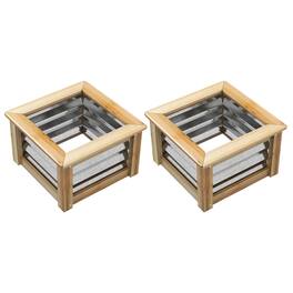 Outsunny - Garden Beds Set of 2, Metal and Wood Combined Planter Box, for Growing Flowers - Natural and Silver