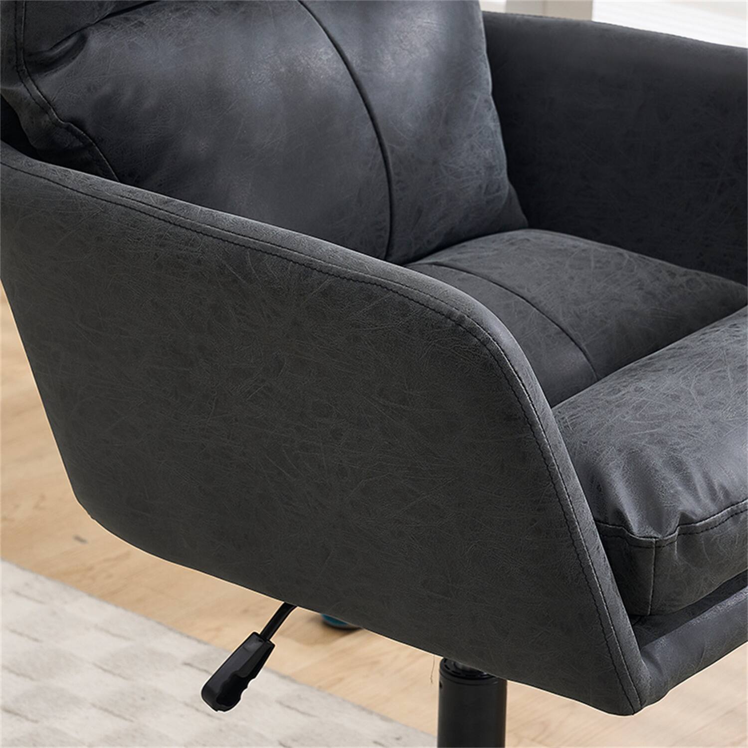 Alt View 8. Forest'nSky - Black Artificial Leather Office Chair, Height-Adjustable with Black Base for Home & Office - Black.