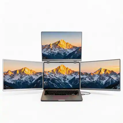 Front. INVZI - INVZI MagHub Quad 14” Laptop Screen Extender – 3 Portable FHD IPS Monitors, USB-C Plug & Play, 4-Screen Setup.