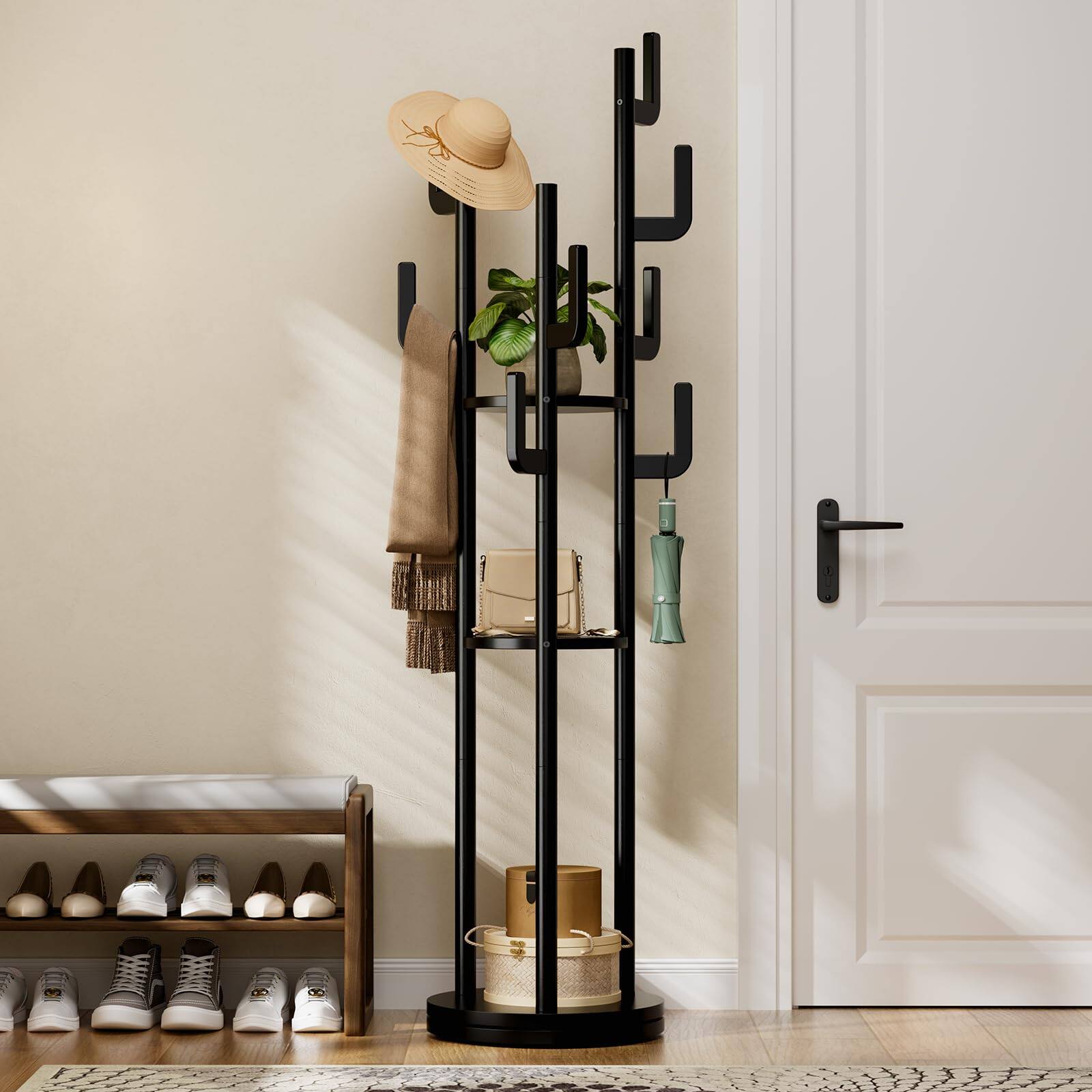 Hirose Alice - Yoobure Rotary Coat Rack Freestanding Solid Wood - Black
