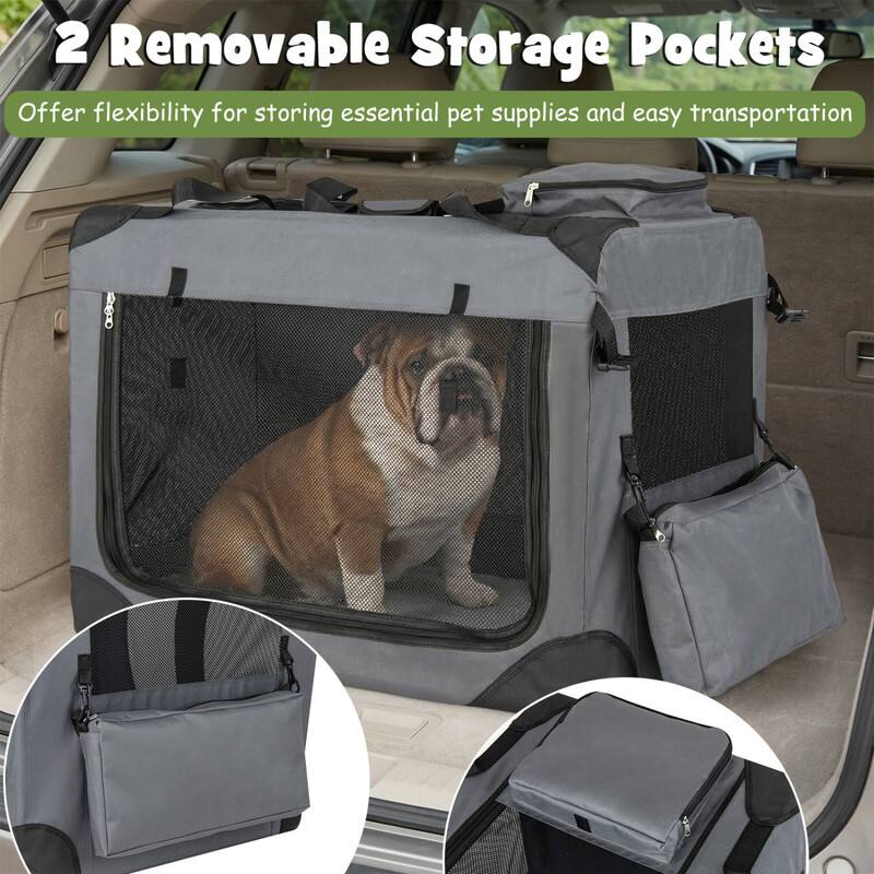 2 Removable Storage Pockets  
Offer flexibility for storing essential pet supplies and easy transportation