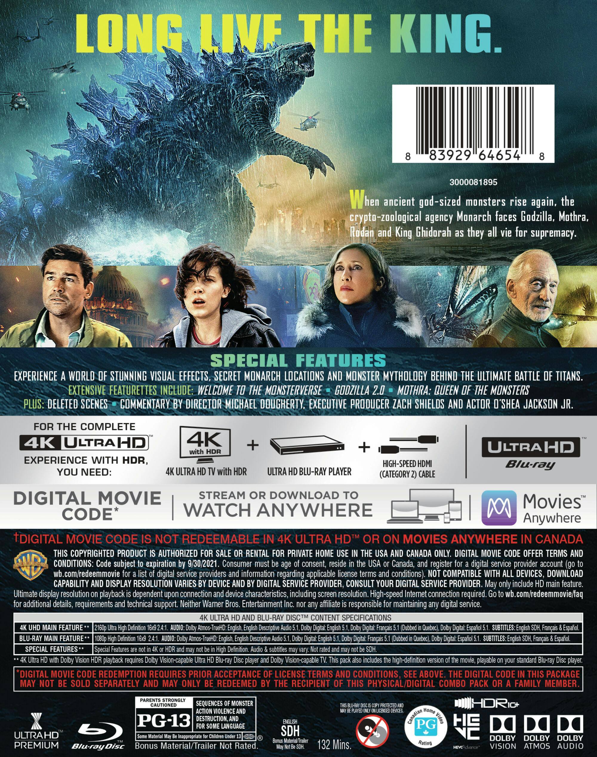 Back. Godzilla: King of the Monsters   - 4K Blu-Ray.