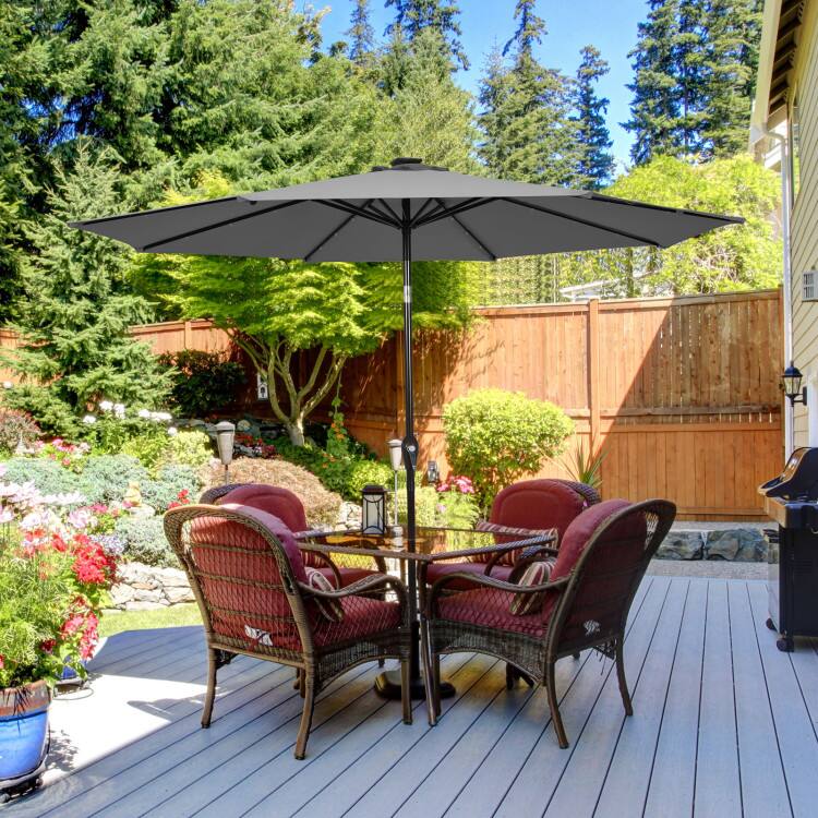 Left. Mondawe - 10 ft Outdoor Patio Umbrella with Bright Solar LED Lights - Gray.