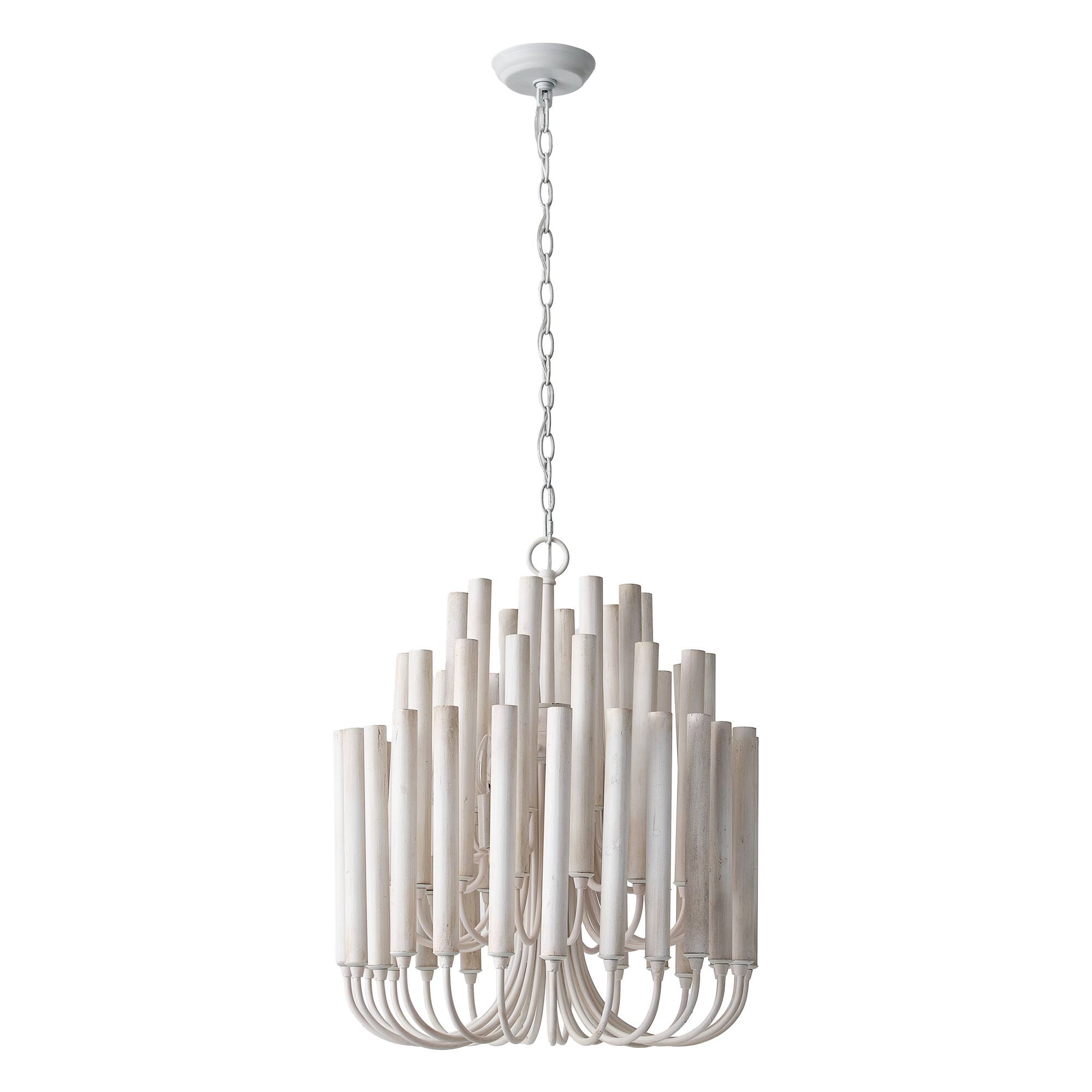 Alt View 7. Parrot Uncle - 20" Modern 5-Light Off-White 3-Tier Wood Chandelier - Off-White.