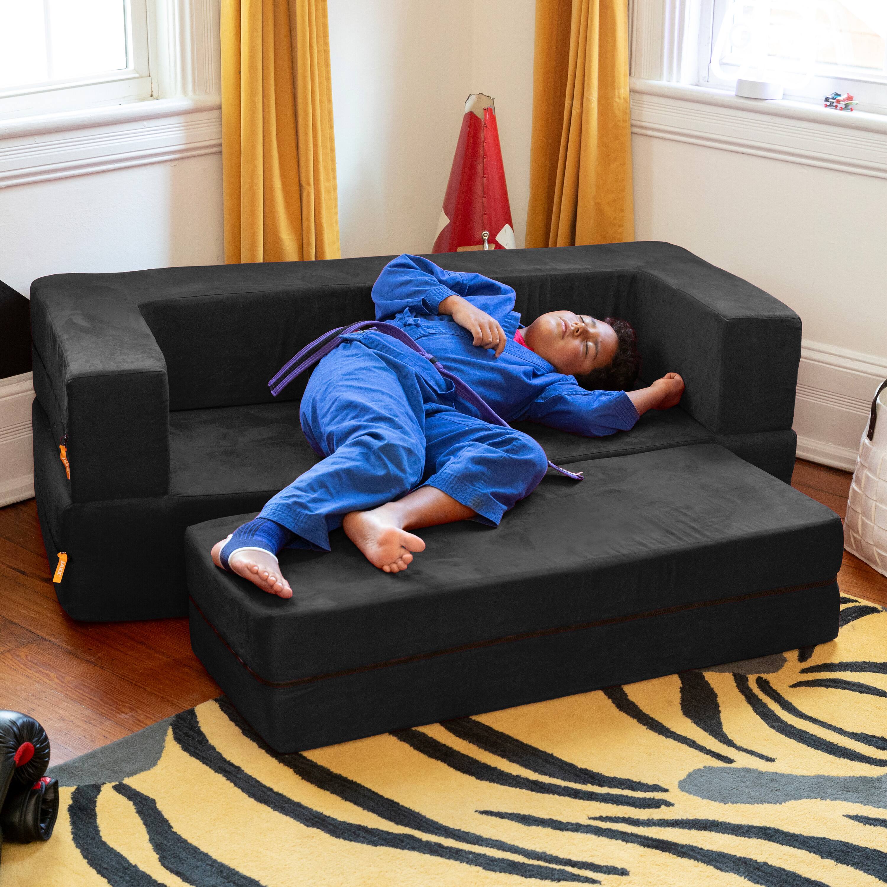 Alt View 5. Jaxx - Jaxx Zipline Kids Sofa & Large Ottoman, 3 in 1 Fold Out Sofa, Big Kids Edition, Black - Black.