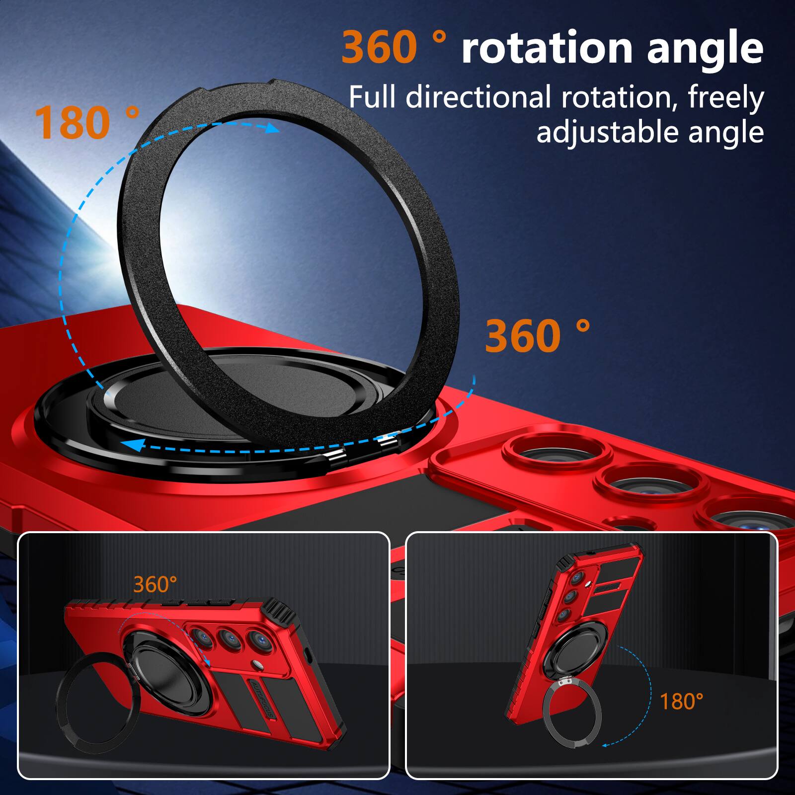 180° rotation angle  
360° rotation angle  
Full directional rotation, freely adjustable angle