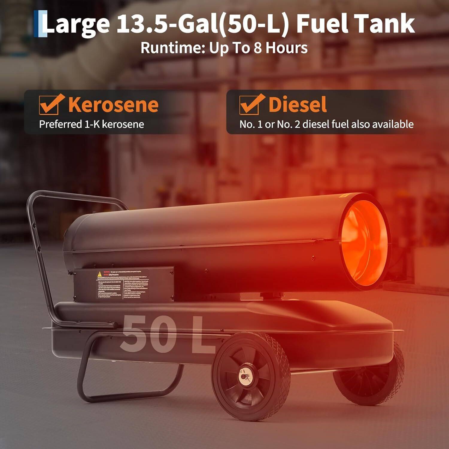 Alt View 1. GARVEE - 215000 BTUs Forced Air Kerosene Diesel Heater, with Thermostat and Wheels.