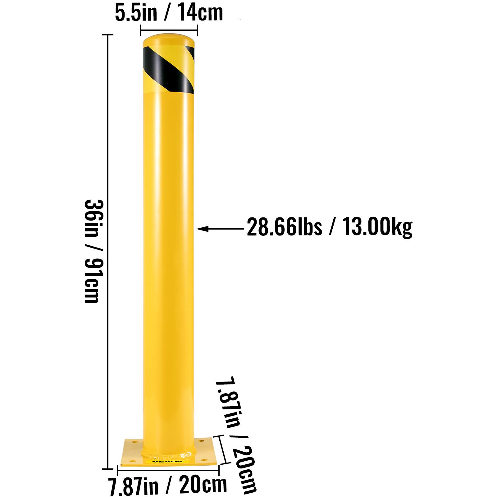 5.5in / 14cm  
36in / 91cm  
28.66lbs / 13.00kg  
7.87in / 20cm