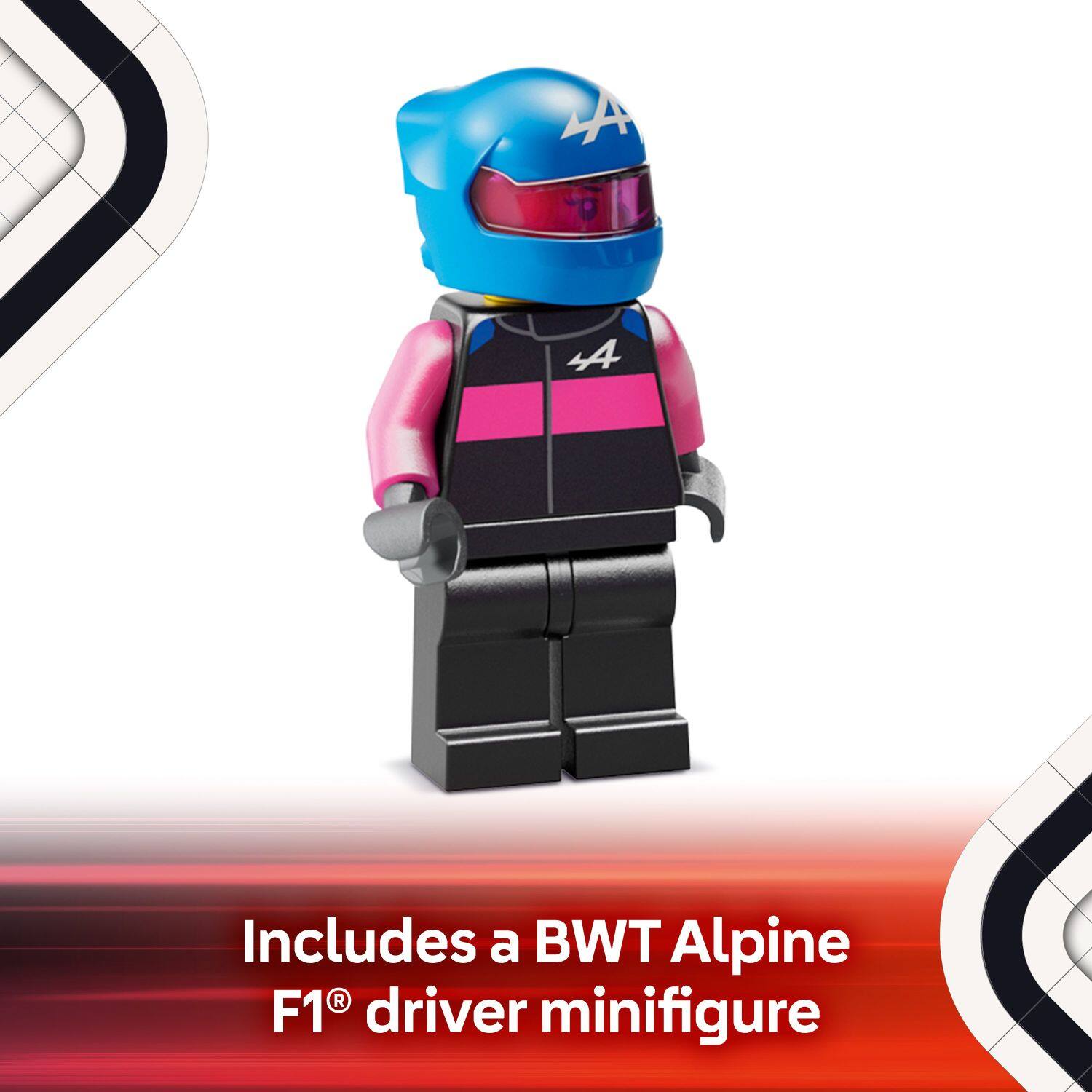 LA 4A includes a BWT Alpine R F1 driver minifigure.