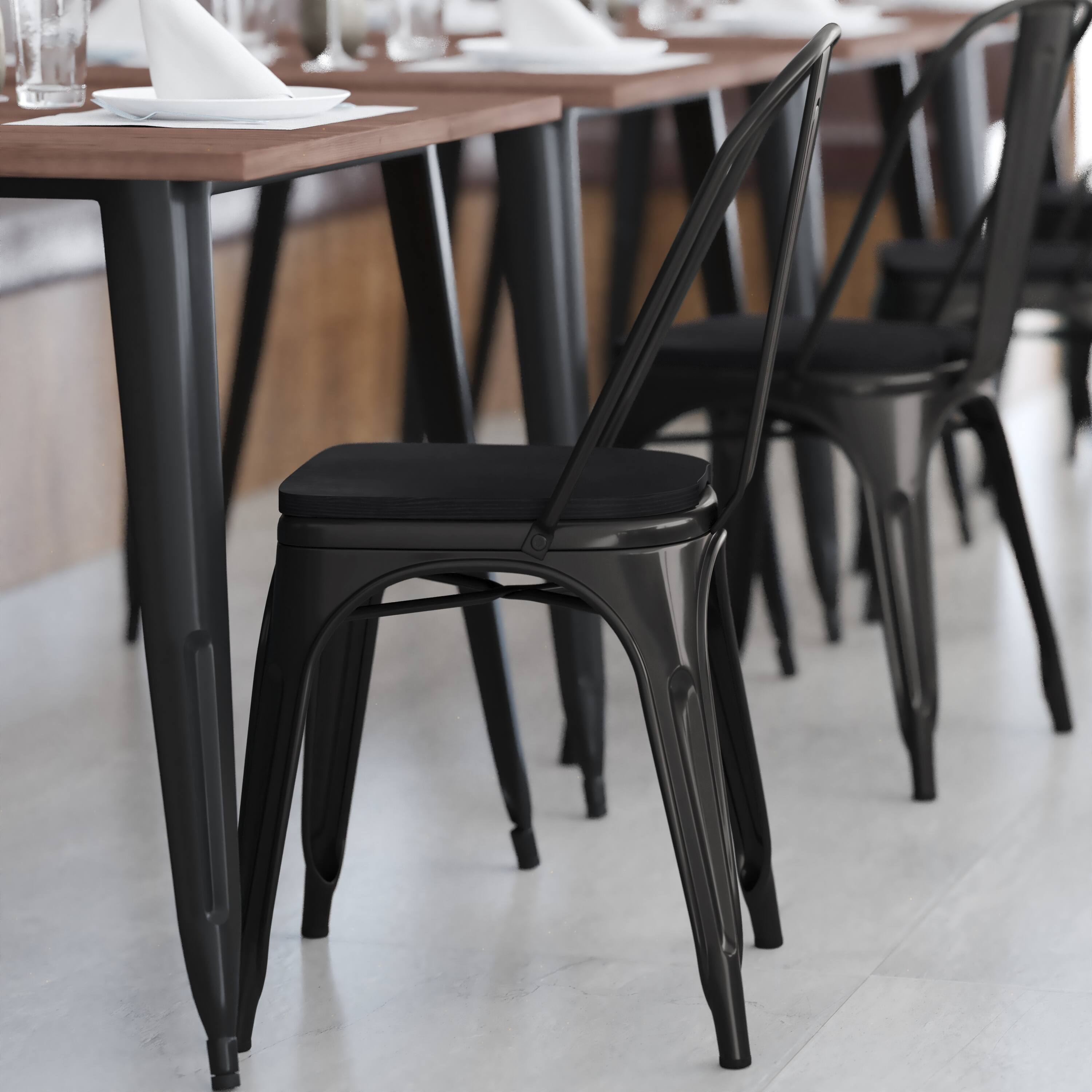 Alt View 4. Emma + Oliver - Perth Metal Stacking Dining Chairs with Poly Resin Seats for Indoor/Outdoor Use - Black Seat/Black Frame.
