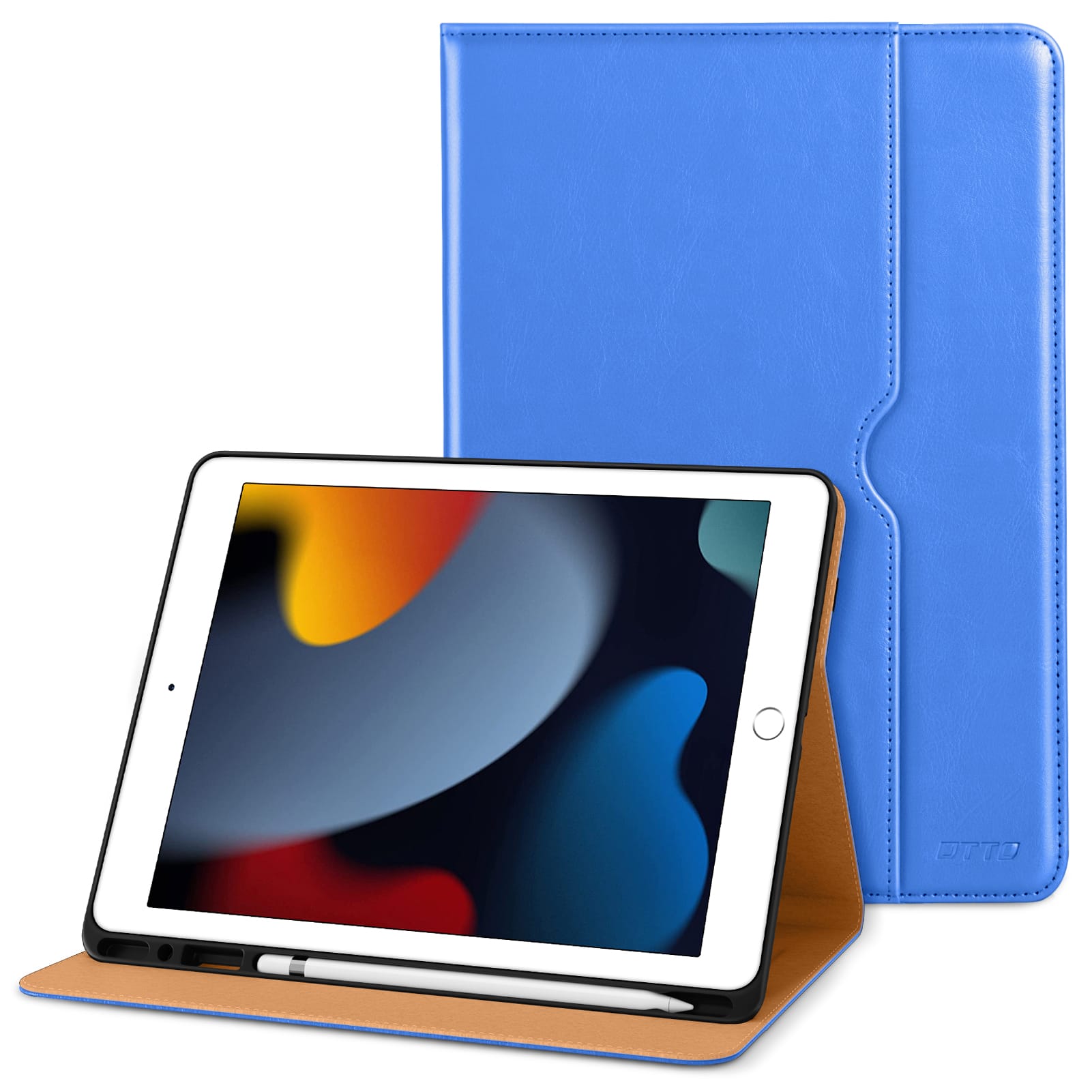 Front. DTTO - ​Case for iPad 9th/8th/7th Generation 10.2 Inch 2021/2020/2019, Premium Leather Folio Stand - Auto Wake/Sleep - Royal Blue.