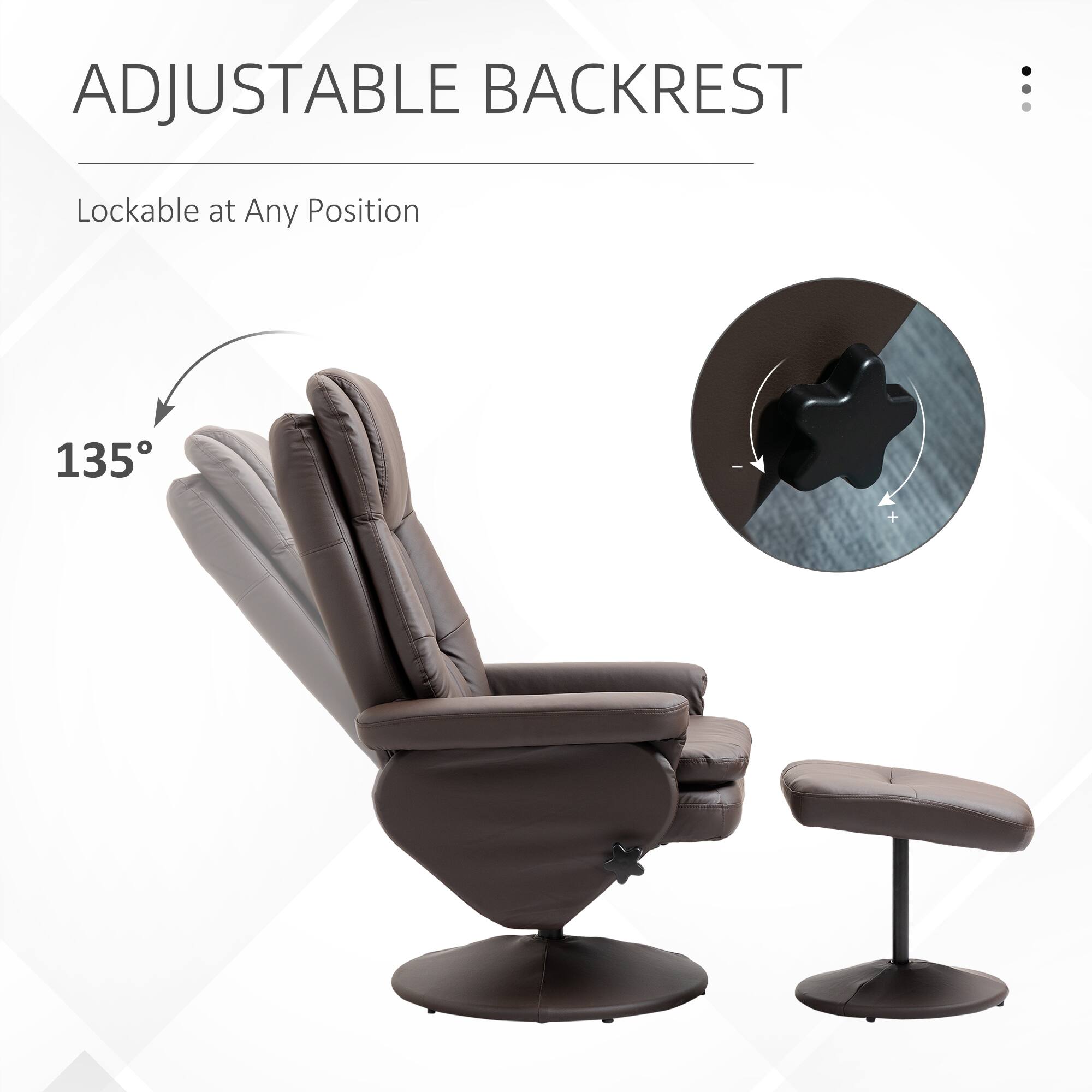 ADJUSTABLE BACKREST

Lockable at Any Position

135°
