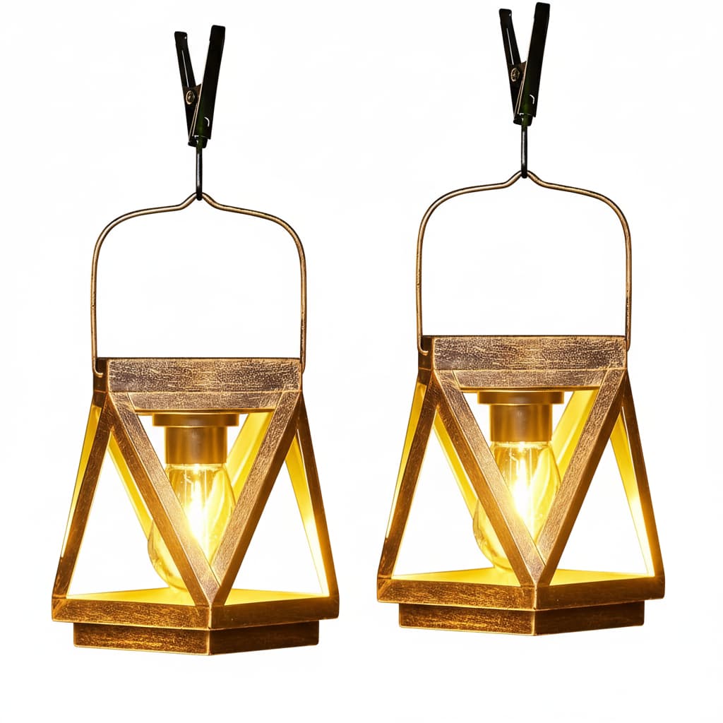 Front. FINEAK - 8.46" 2 Pack Bright Bronze Solar Hanging Lanterns - Waterproof Upgraded Metal Outdoor Decor - Bronze.