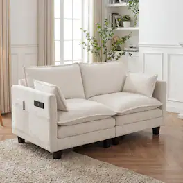 Anysun - Modern Chenille Loveseat Sofa – 2-Seat Compact Couch with Dual USB Charging Ports and Side Pockets - Beige