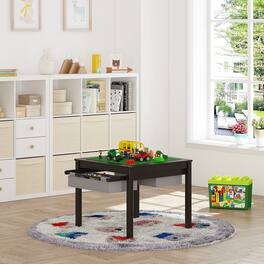 JETRANSPORT - 2 In 1 Construction Play Table With Storage Drawers And Built Plate (white) ASSEMBLED DIMENSION: 25.6 34;W X - Espresso With Grey Drwaer