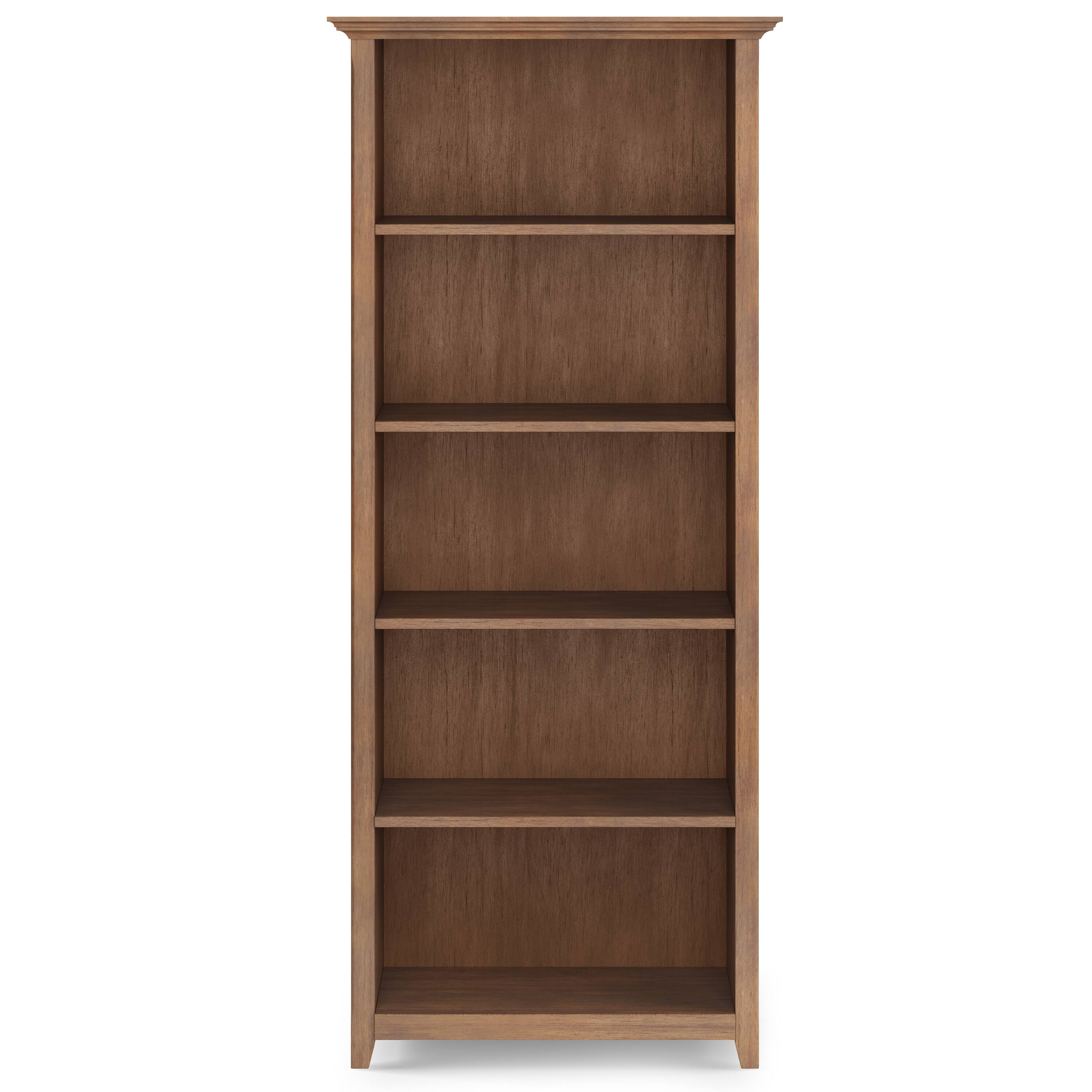 Left. Simpli Home - Amherst 30 inch Wide Solid Wood Transitional 5 Shelf Bookcase in Rustic Natural Aged Brown - Rustic Natural Aged Brown.