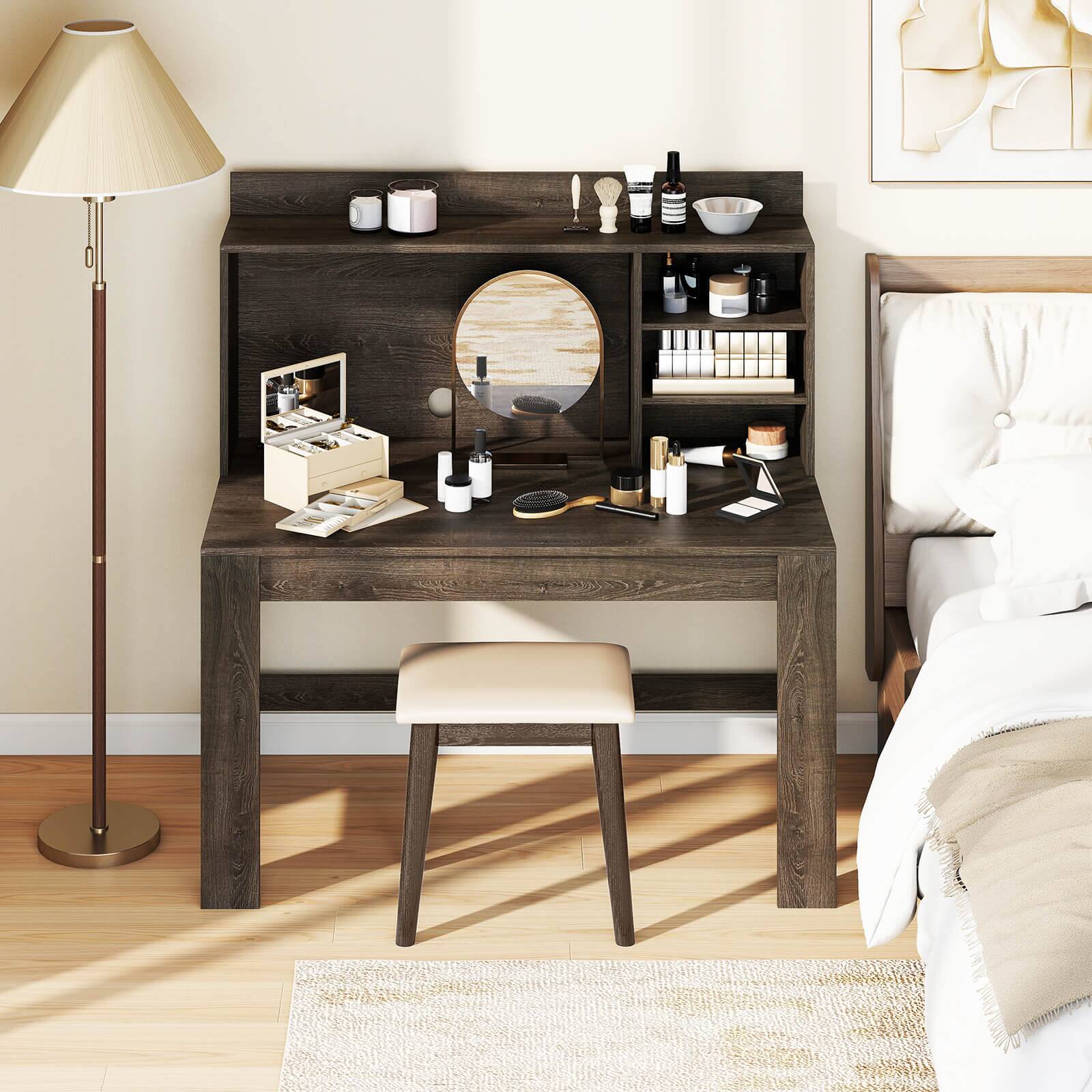 Alt View 4. Costway - Costway Computer Desk with Hutch 2 Power Outlets USB & Type-c charging Ports 3 Shelves - Gray oak.