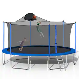 Ecooso - 14FT Trampoline with Basketball Hoop: Enclosure Net, Ladder, Curved Poles, 72 Springs, 240 lb Capacity - Blue