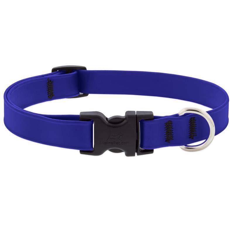 Angle. LupinePet - LupinePet Splash True Blue BioThane Dog Adjustable Collar Medium - True Blue.