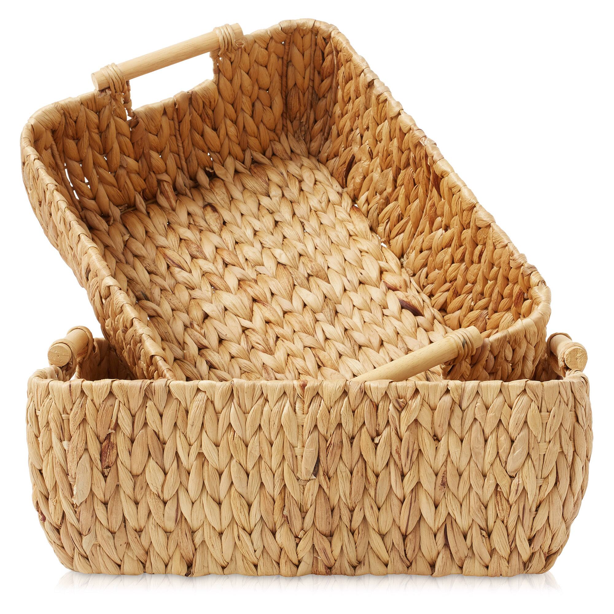 Alt View 6. Casafield - Hyacinth Seagrass Oval Storage Baskets with Wooden Handles - Woven Bins - Natural - Hyacinth.