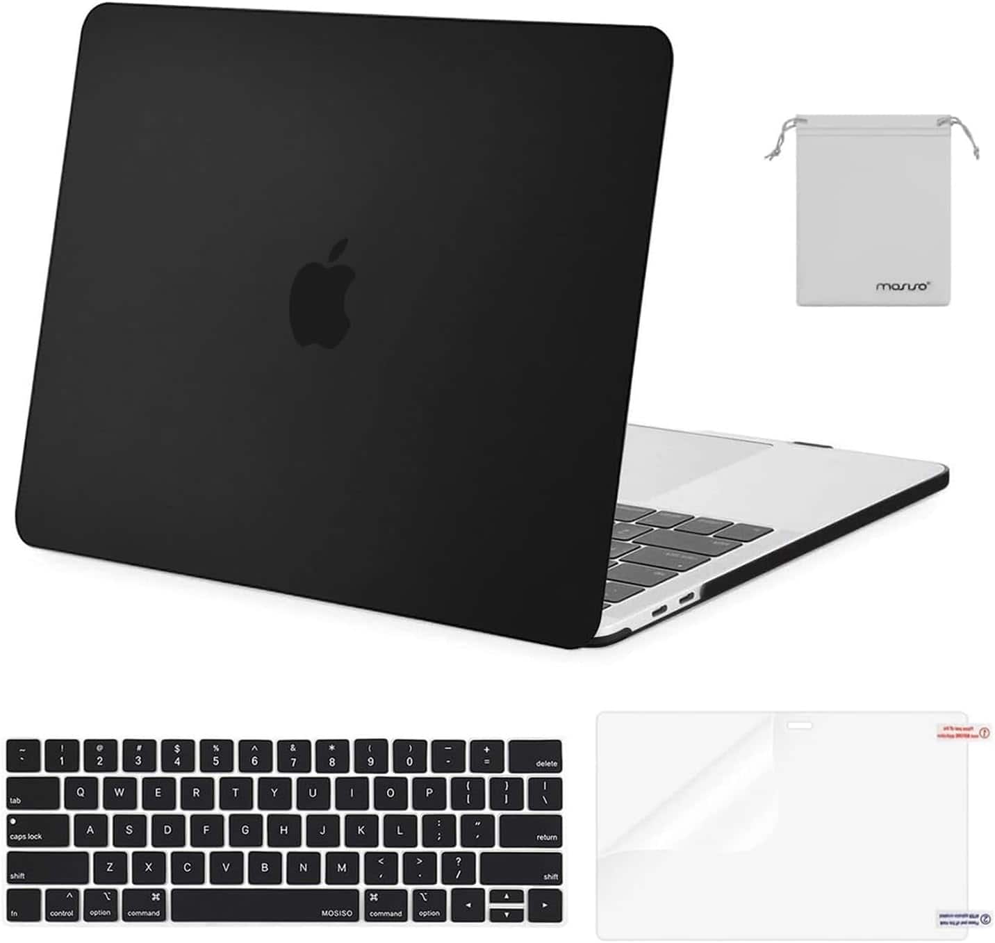 mosiso - MacBook Pro 13" hard shell case with keyboard skins, screen protector and storage bag - Black