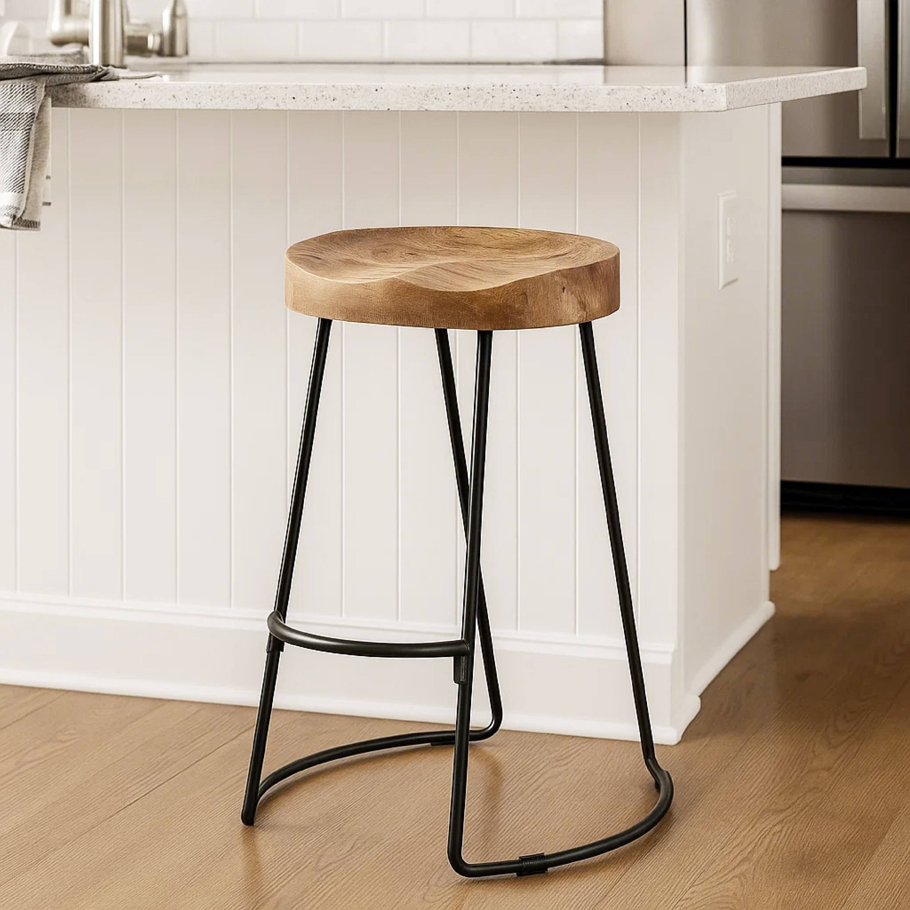 Alt View 7. Manhattan Lane - Ela 30 Inch Mango Wood Bar Stool, Saddle Seat, Iron Frame - Brown and Black.