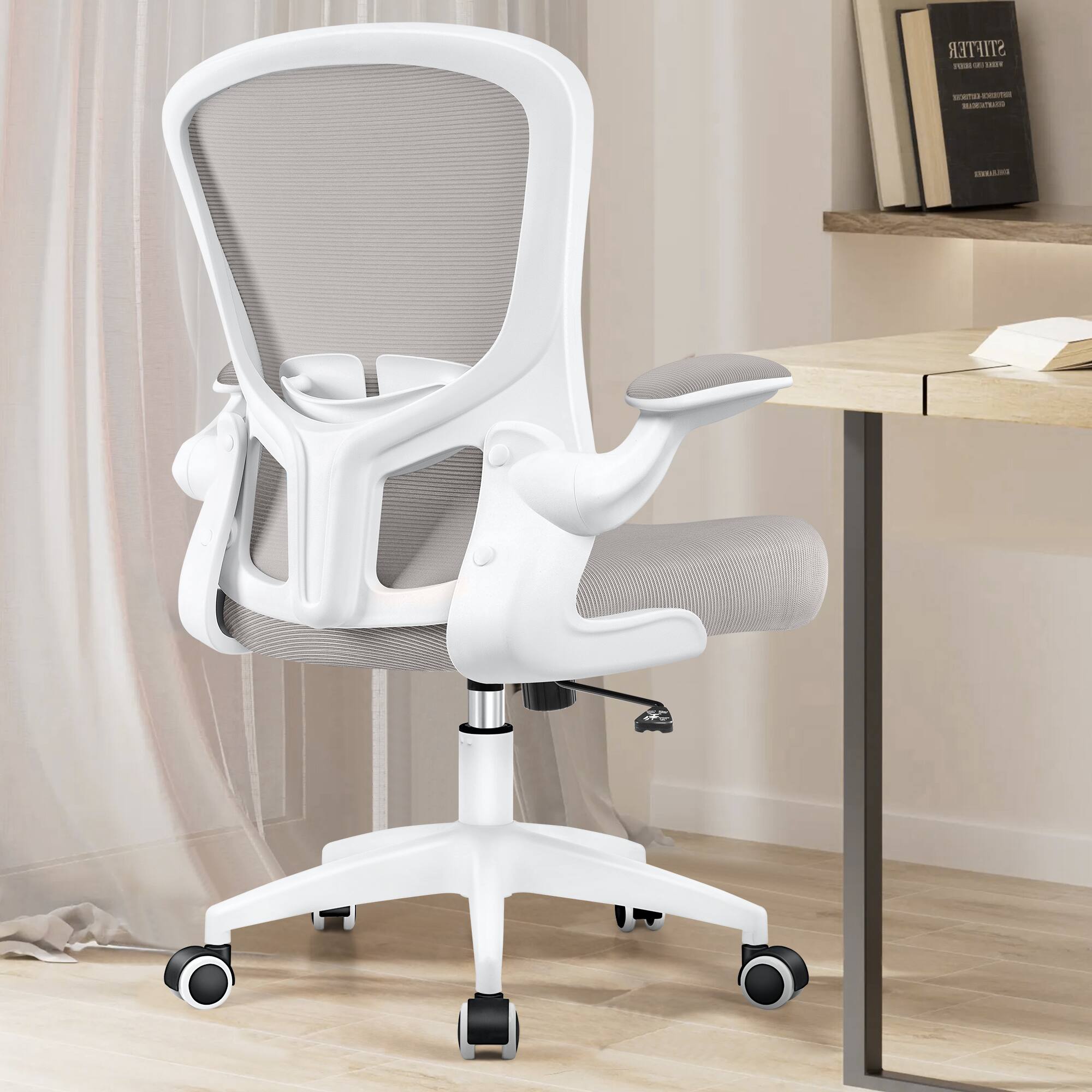 Brick Attic - Office Desk Chairs, Ergonomic Swivel PC Desk Chair with Wheels Mesh Backrest, Adjustable Lumbar Support and Height - Light Gray