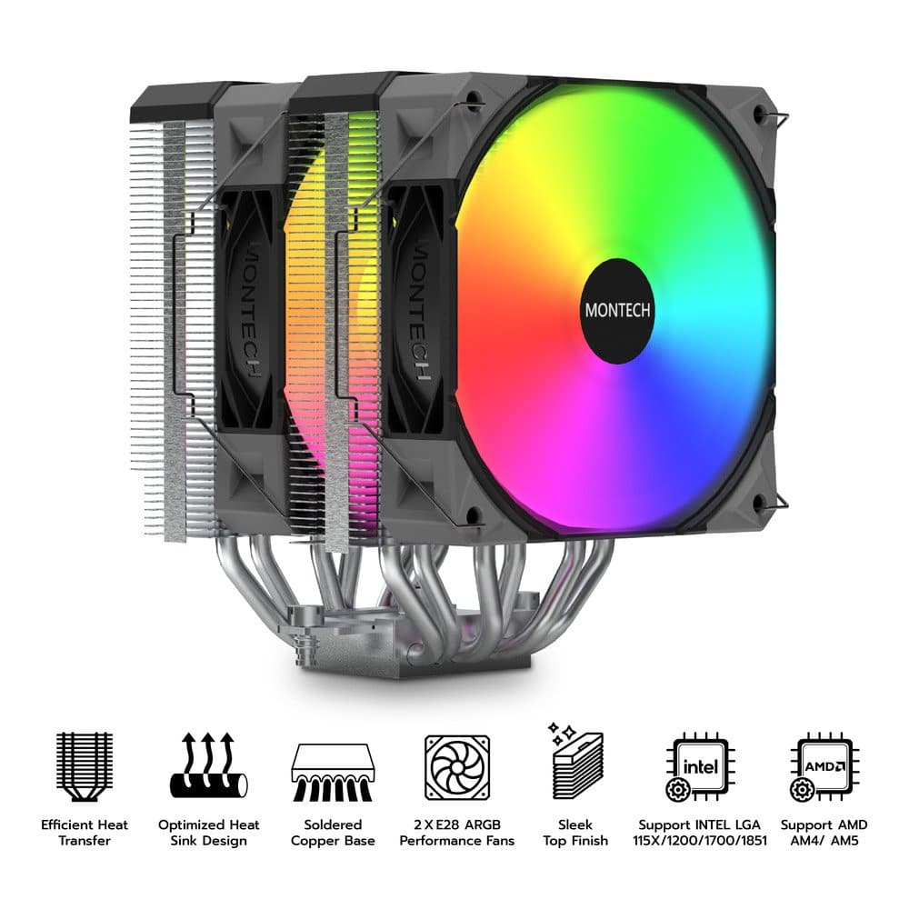 Montech NX600 ARGB Dual Tower Cooler | 6 Heatpipes, AM5/LGA1700
