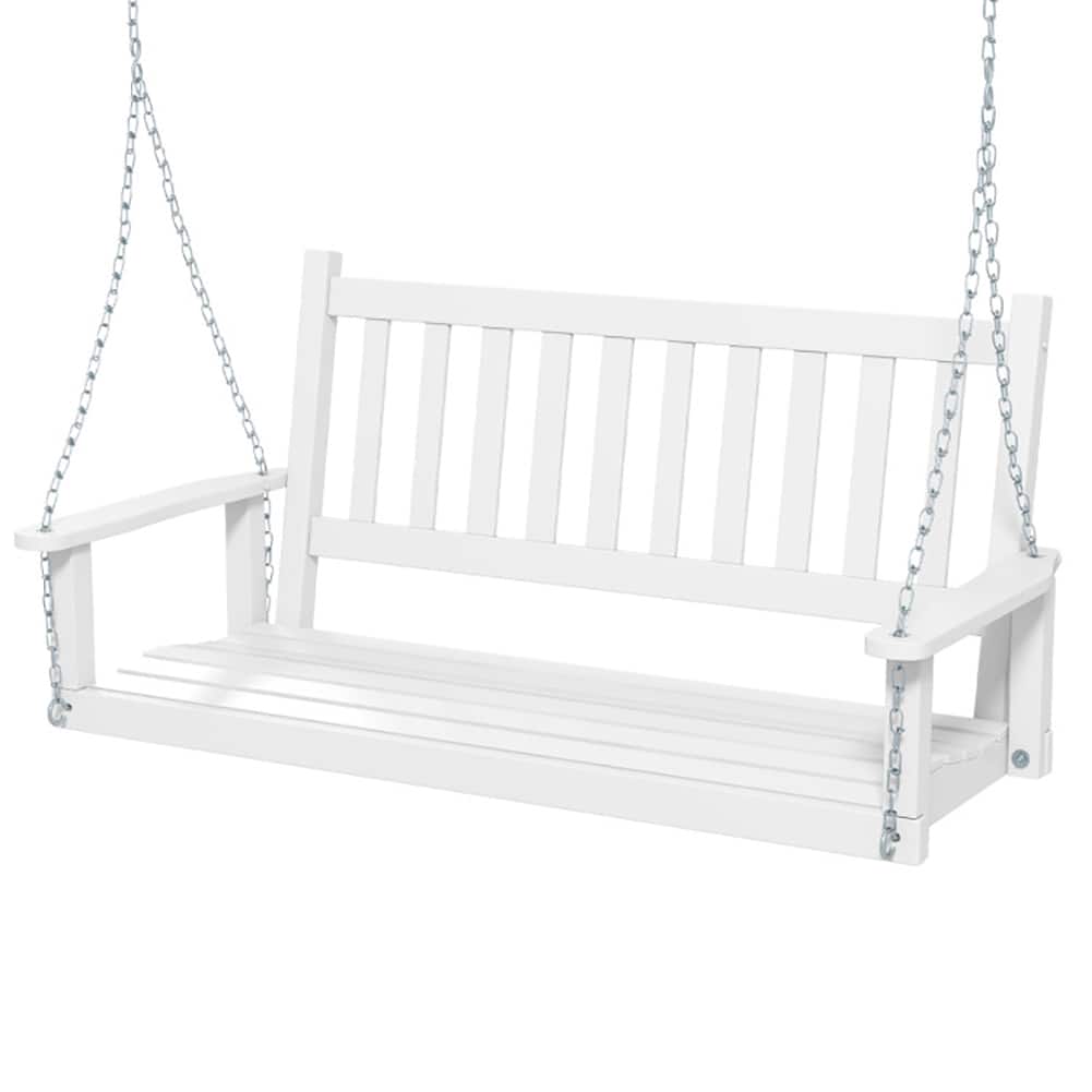 Pefilos - 2-Person Wooen Outoor Porch Swing with 500 lbs Weight Capacity- 2-Seater Hanging Bench, Pillow for Backyar Garen - White