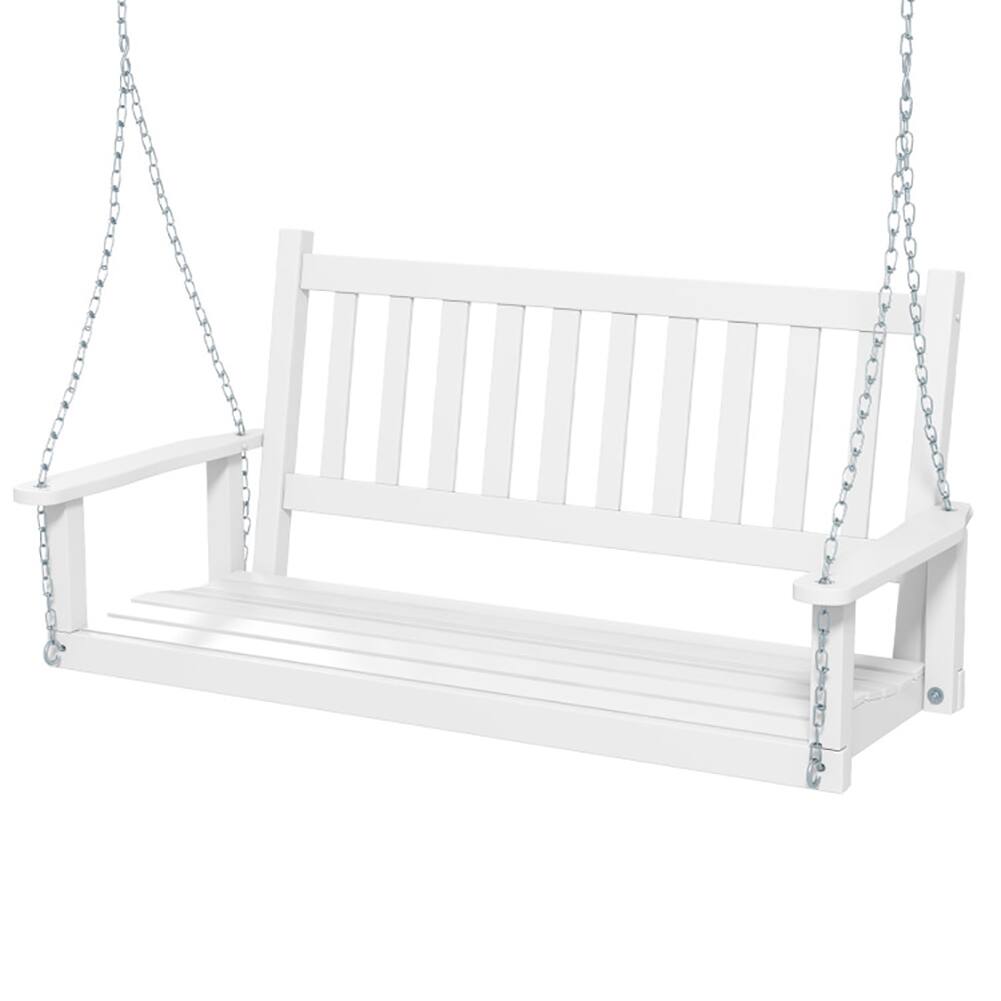 Front. Pefilos - 2-Person Wooen Outoor Porch Swing with 500 lbs Weight Capacity-White, 2-Seater Hanging Bench, Pillow for Backyar Garen - White.
