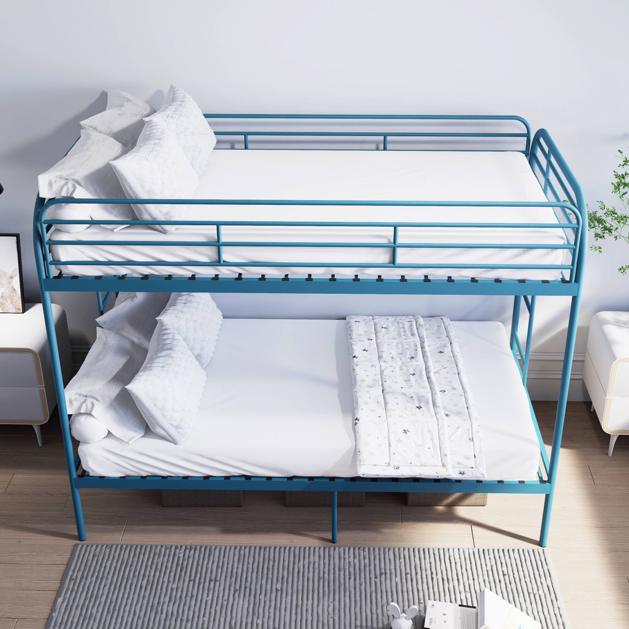 Alt View 3. GOODSILO - Metal Twin Over Twin Bunk Bed with Dual Ladders and Full-Length Safety Rails, Space-Saving Design for Kids and Teens - Blue.