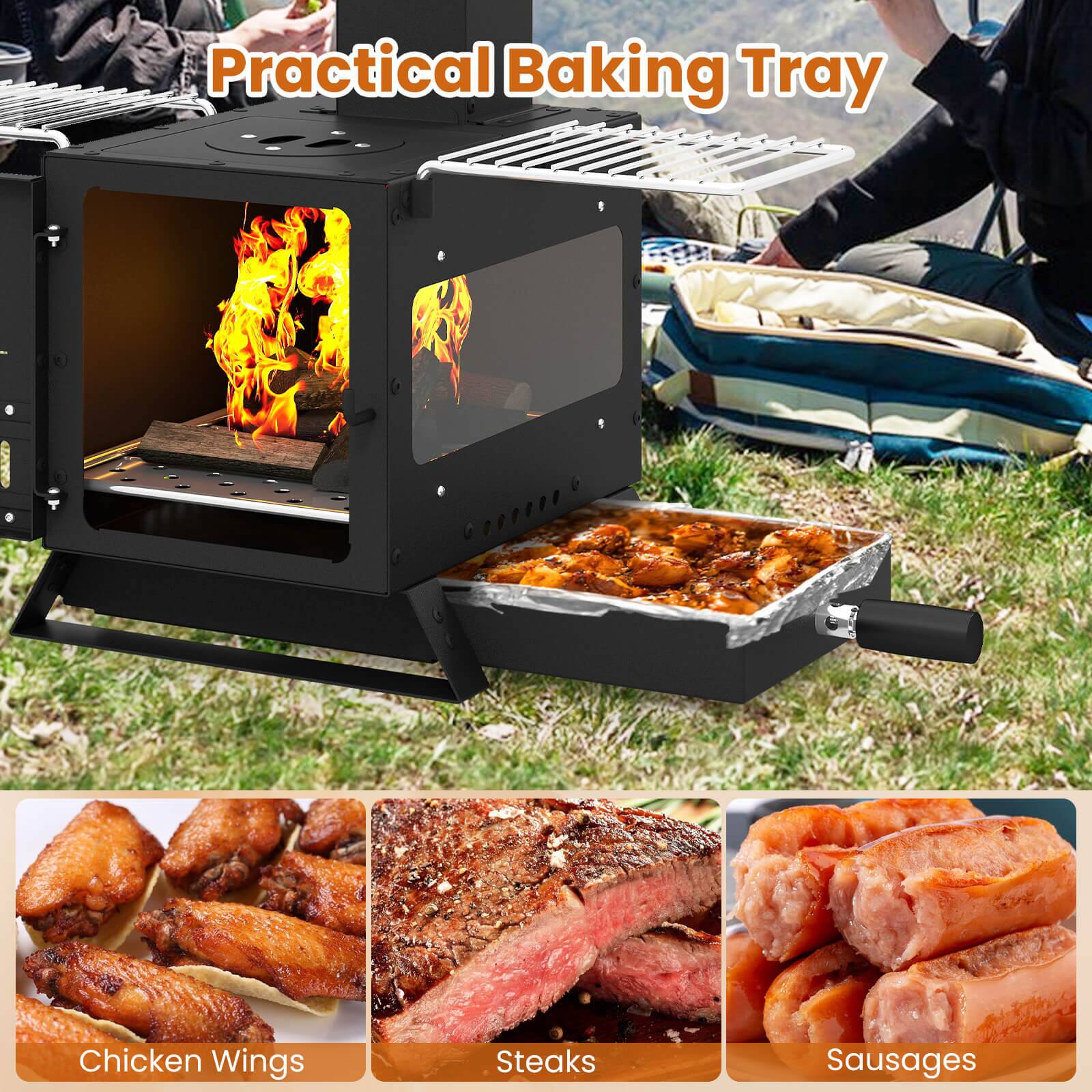 Costway Wood Burning Stove with Heat Resistant Glass Window,Grill