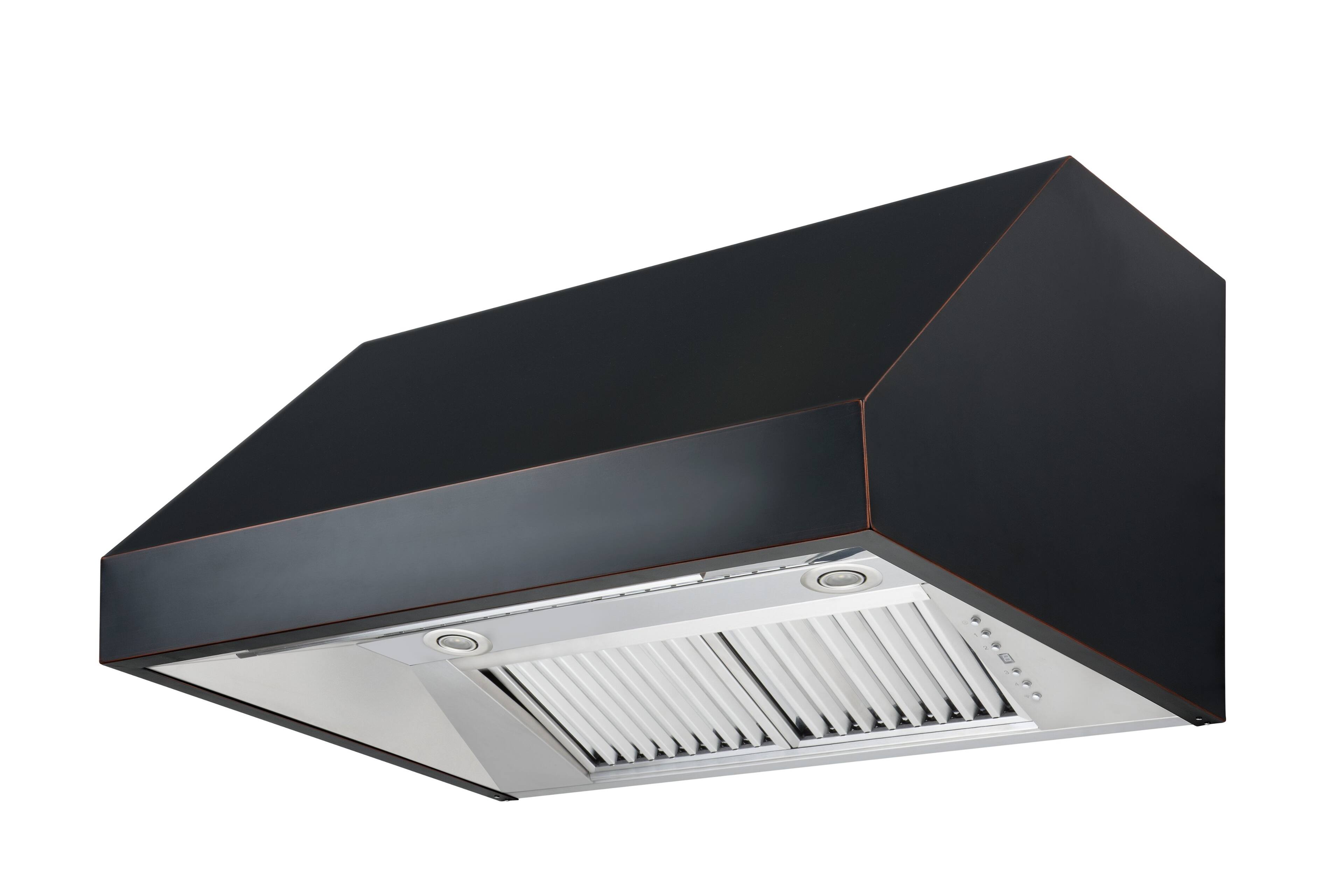 Left. ZLINE - 36" Externally Vented Range Hood - Black/Oil-Rubbed Bronze With Copper Accents.